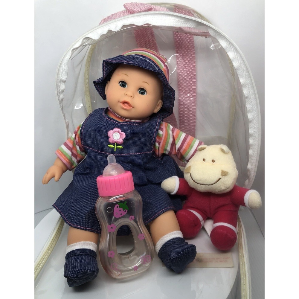 Blinking Baby Doll Plush Body Plastic Arms Legs head 12"‎ Bear Bottle Backpack